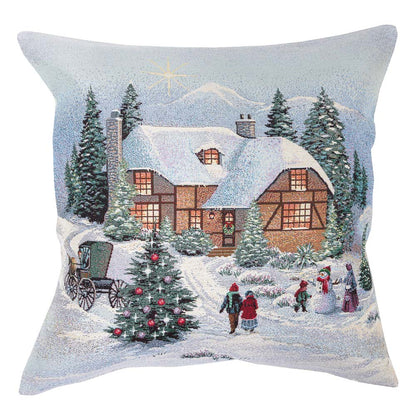 Winter Holiday tapestry cushion cover «Christmas in Highlands» with golden thread