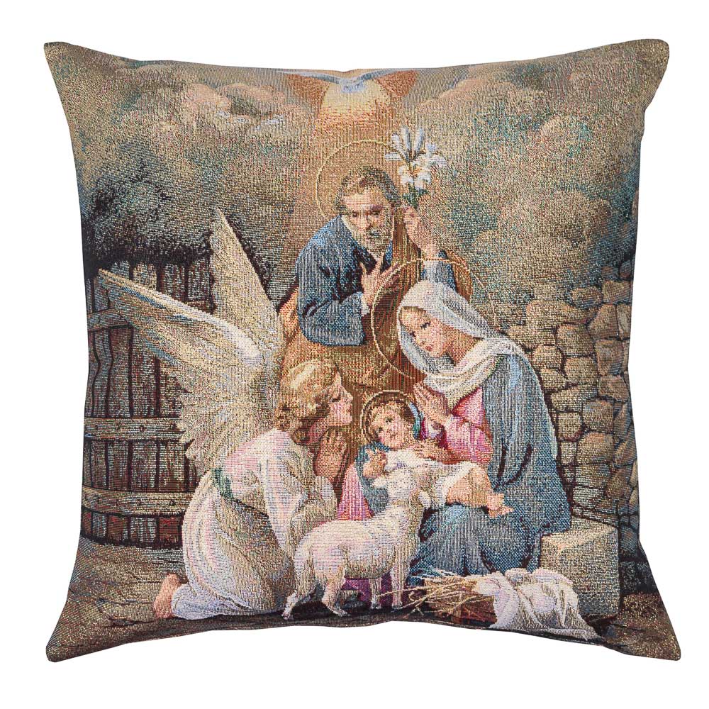 Winter Holiday tapestry cushion cover «Nativity» with golden thread