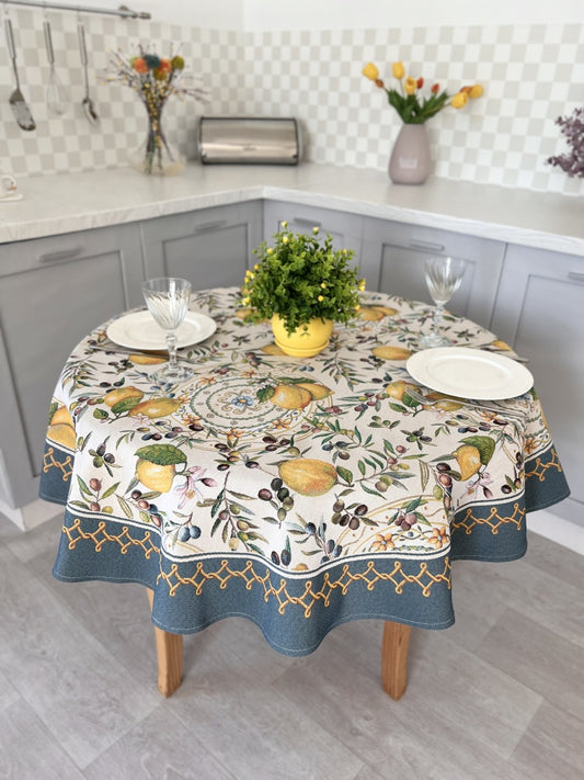 Round Tapestry Tablecloth «Lemons and Olives»