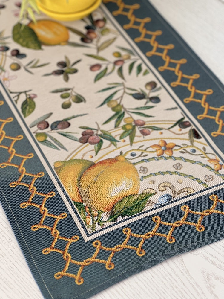 Tapestry table runner «Lemons and Olives» Limaso Textile