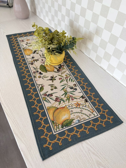 Tapestry table runner «Lemons and Olives»