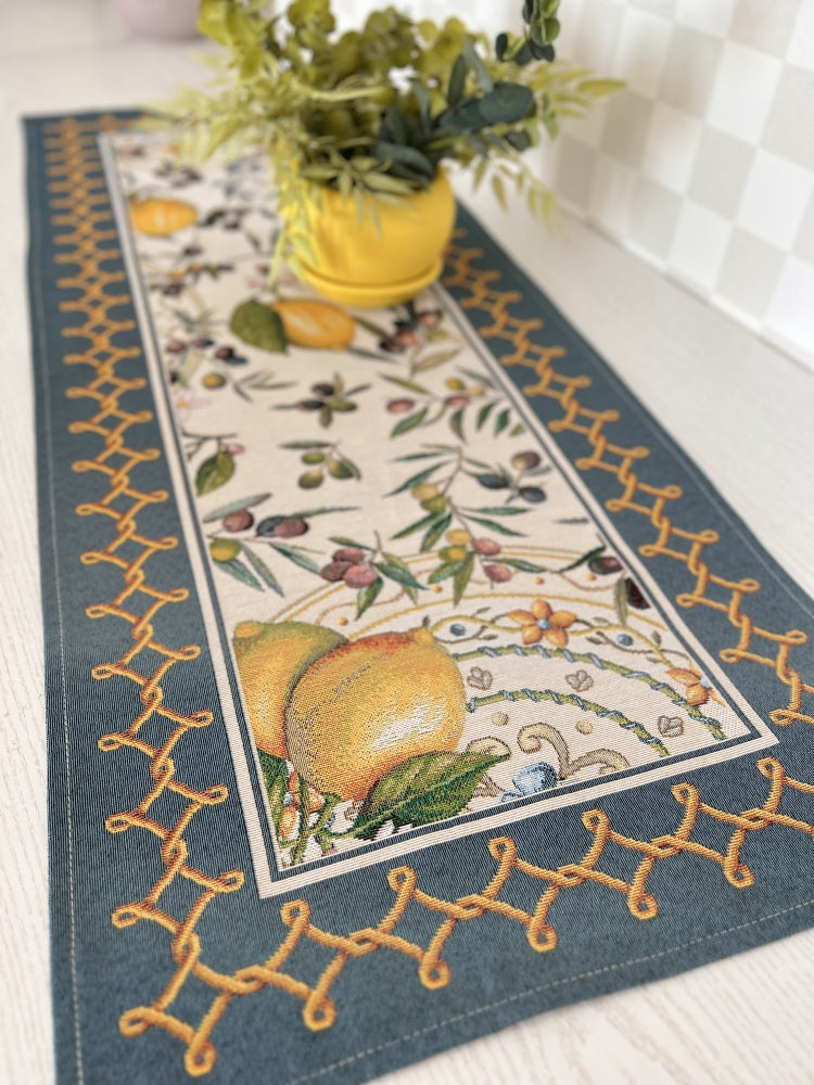 Tapestry table runner «Lemons and Olives» Limaso Textile