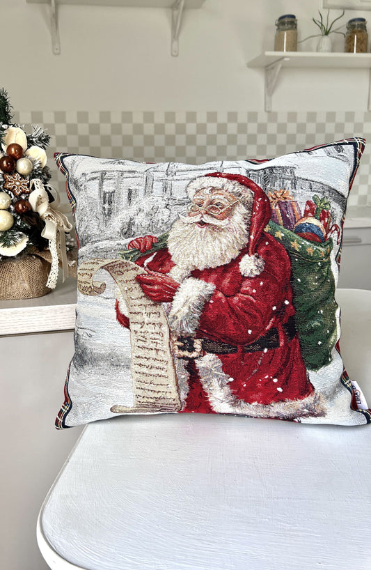 Christmas tapestry cushion cover «Santa’s letter» with golden thread