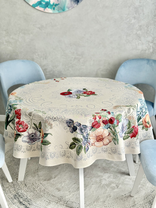 Round Tapestry Tablecloth «MANDALAS FLOWERS»