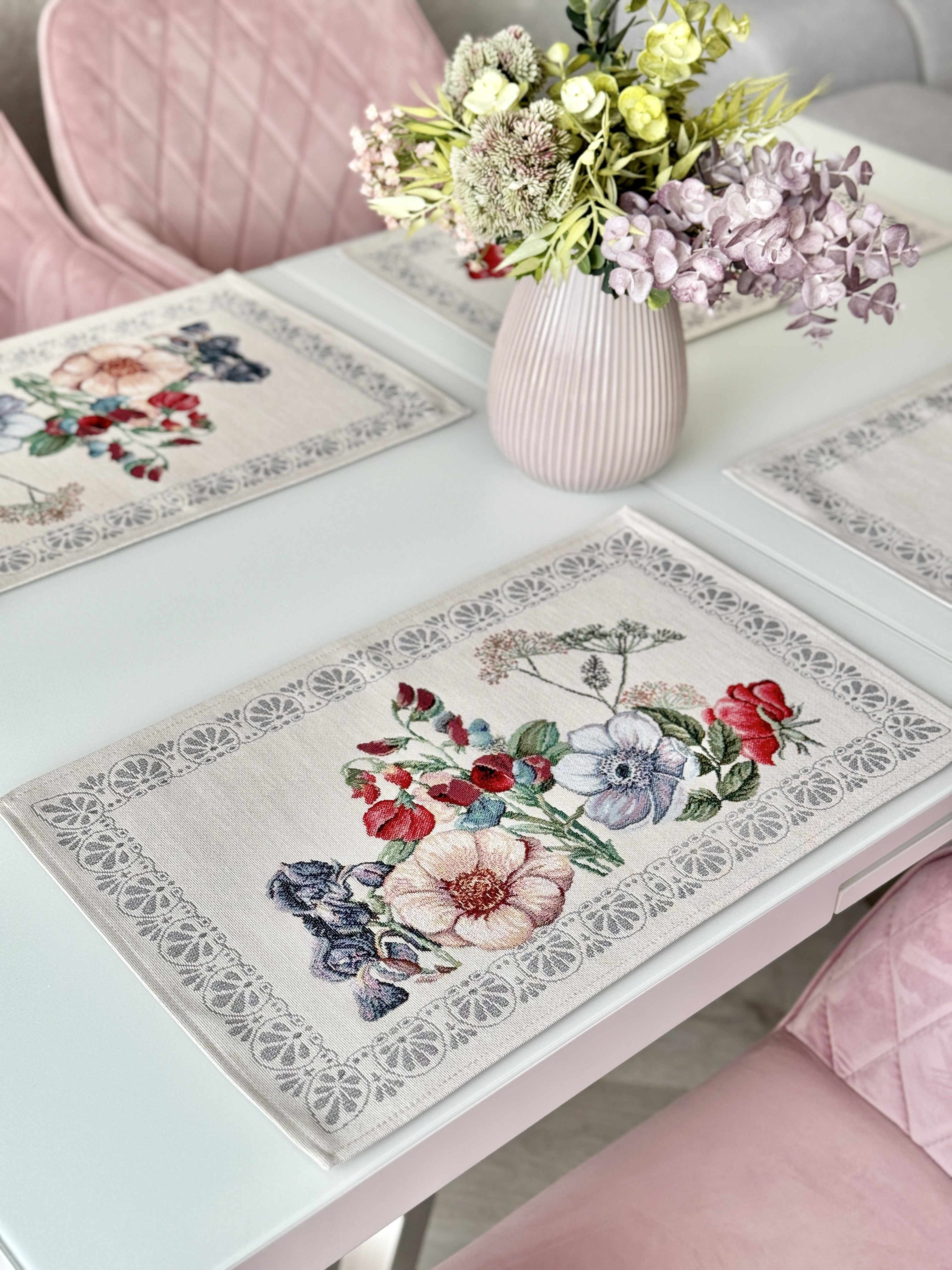 Tapestry Placemats set «MANDALAS FLOWERS» Limaso Textile