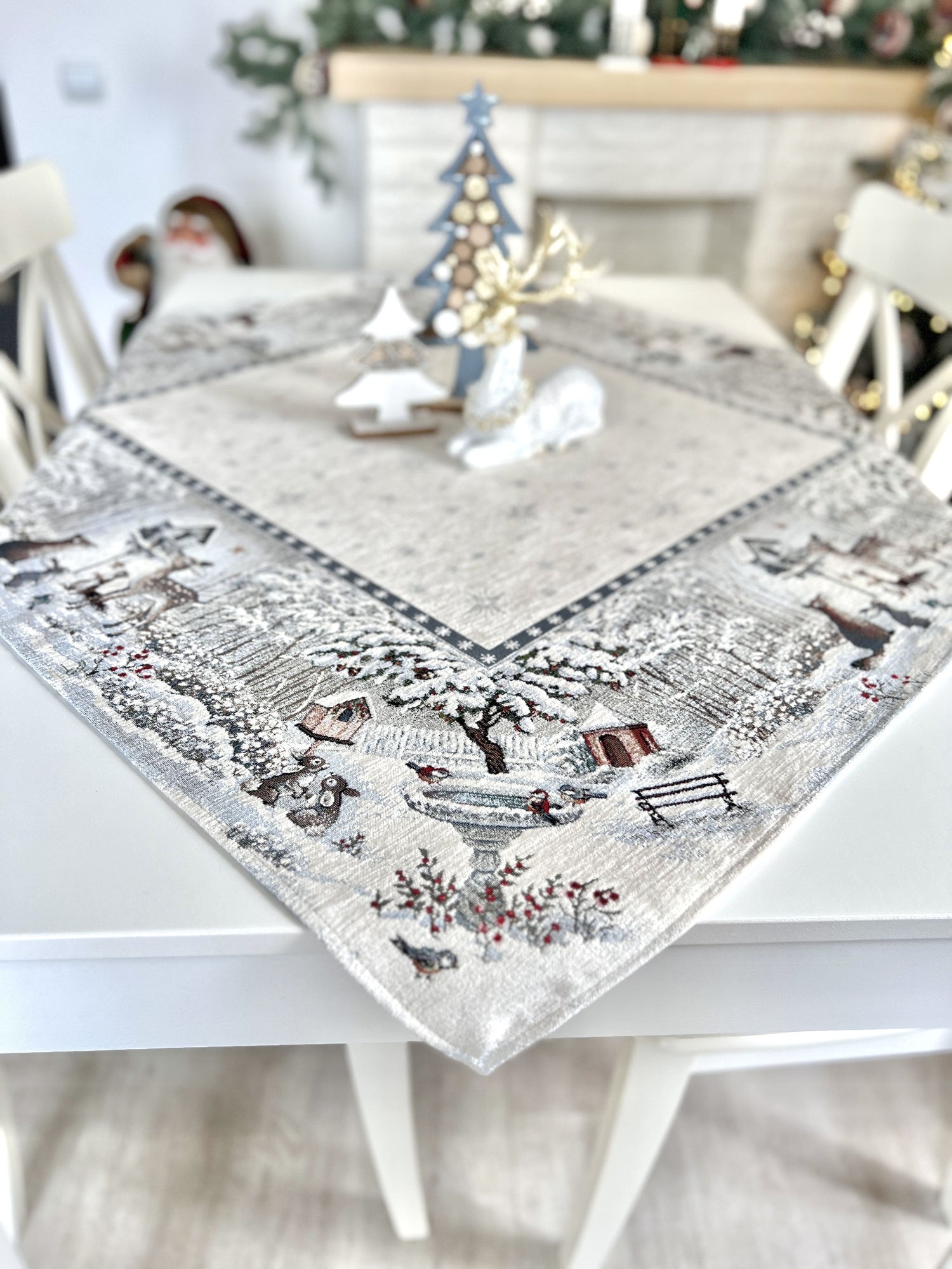 Christmas tapestry tablecloth «Snow village» With microfibre &amp; silver lurex