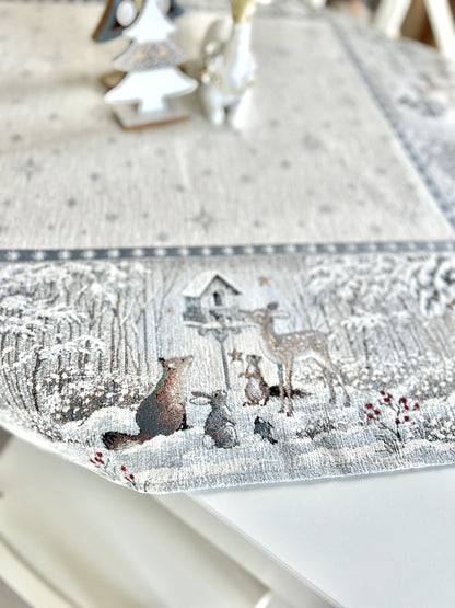 Christmas tapestry tablecloth «Snow village» With microfibre & silver lurex