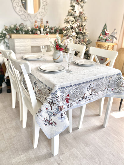 Christmas tapestry tablecloth «Snow village» With microfibre & silver lurex