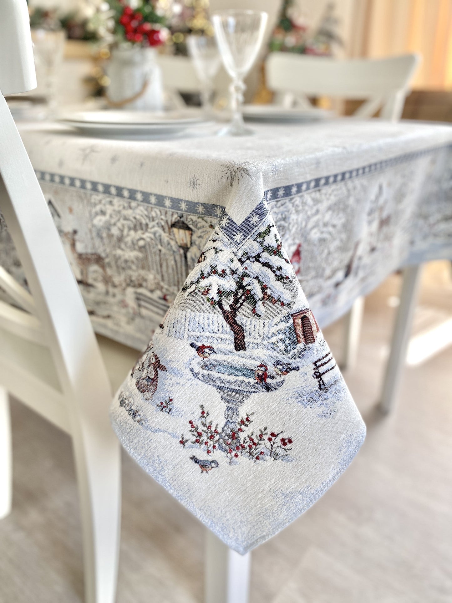 Christmas tapestry tablecloth «Snow village» With microfibre & silver lurex