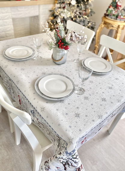 Christmas tapestry tablecloth «Snow village» With microfibre & silver lurex