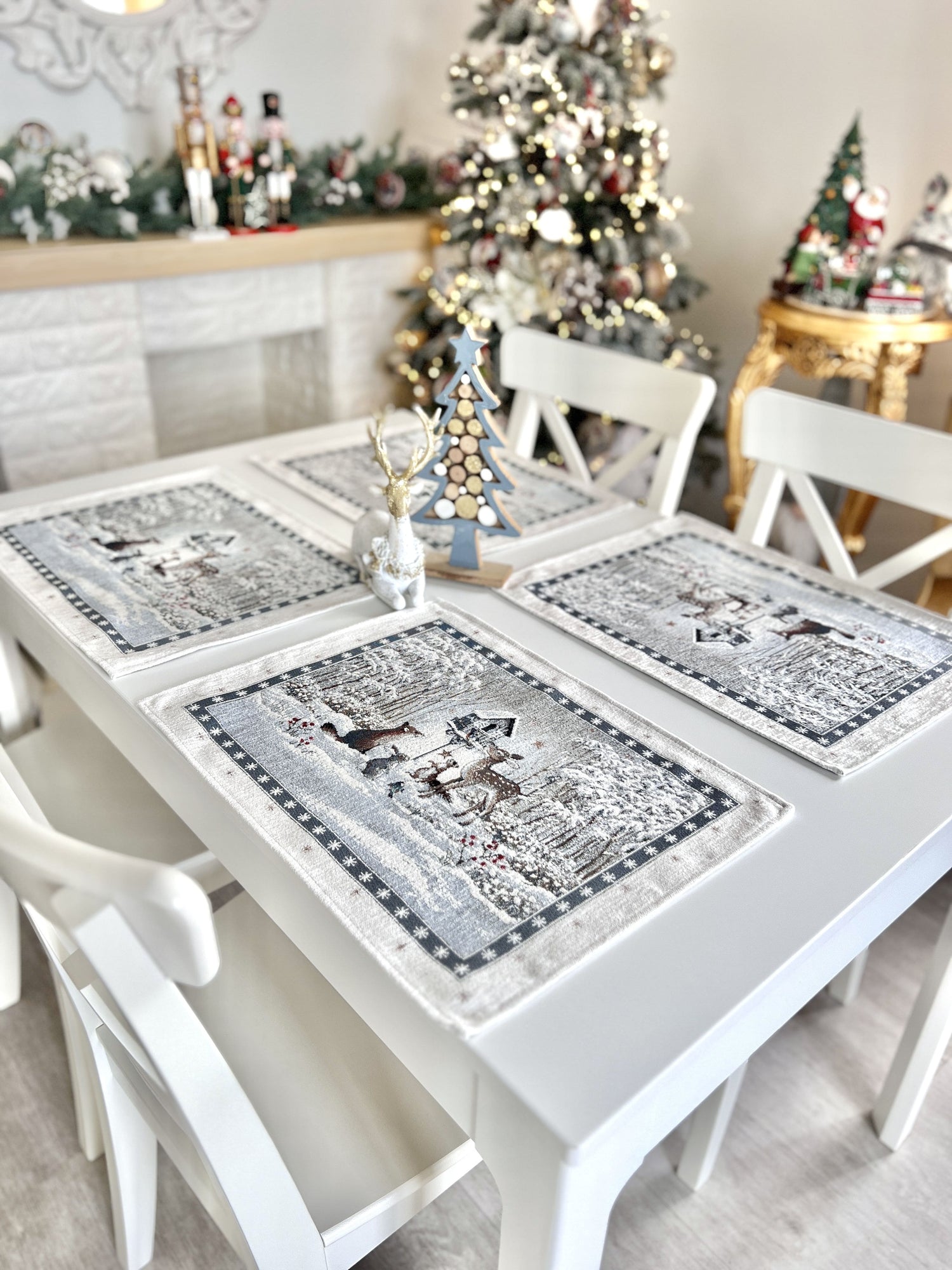 Winter Holiday Placemats «Snow village» With microfibre &amp; silver lurex Limaso Textile