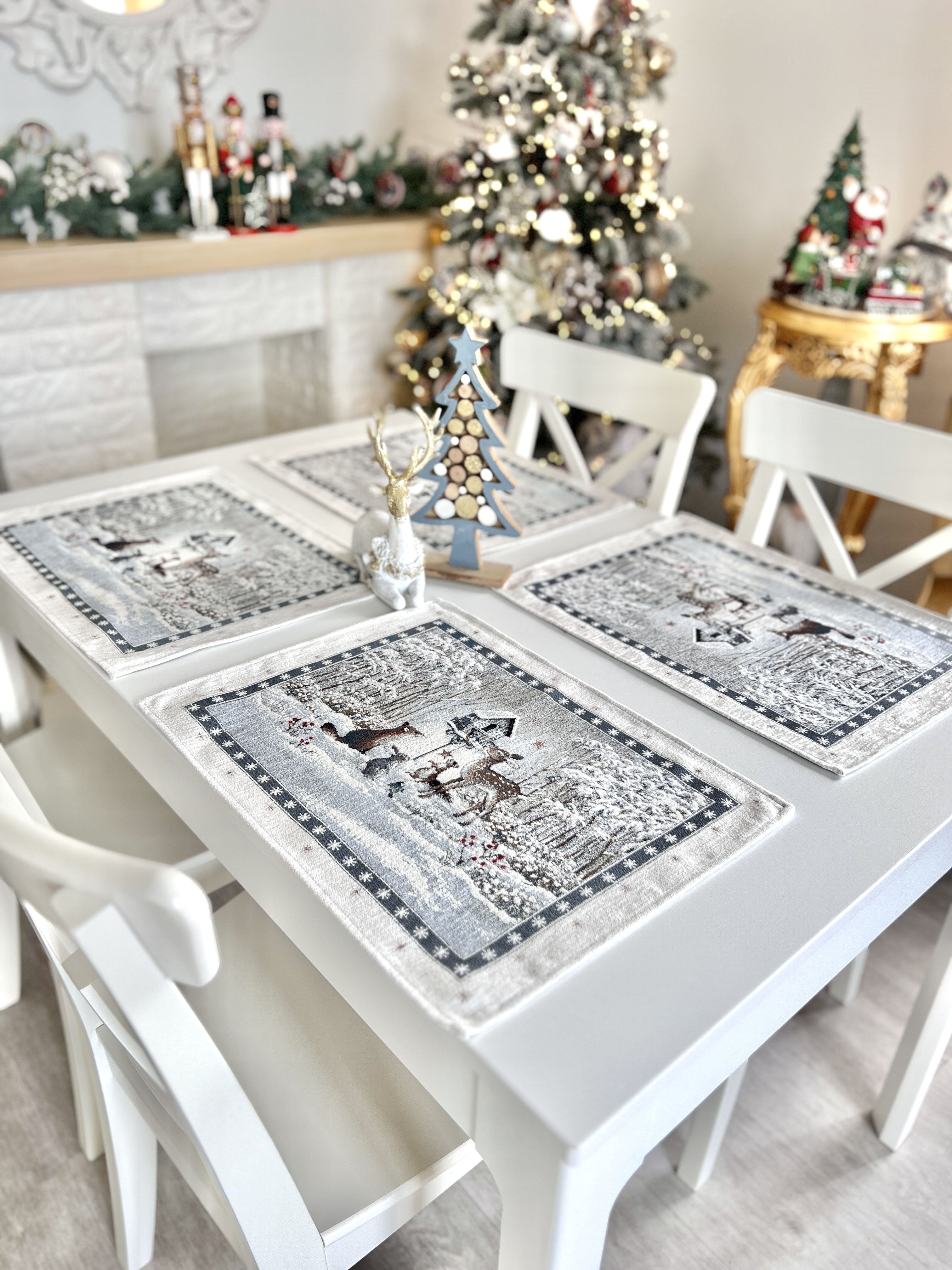 Winter Holiday Placemats «Snow village» With microfibre &amp; silver lurex Limaso Textile