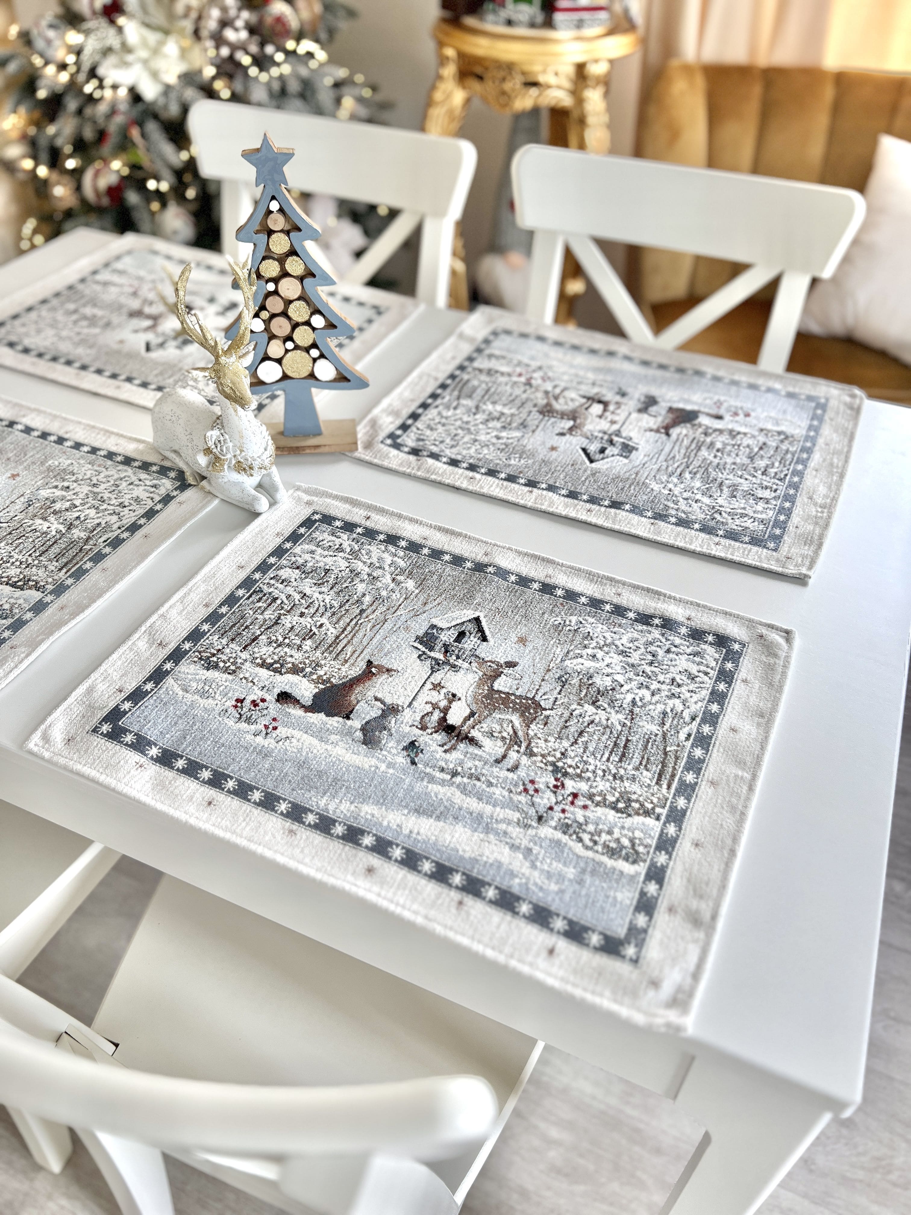 Winter Holiday Placemats «Snow village» With microfibre &amp; silver lurex Limaso Textile