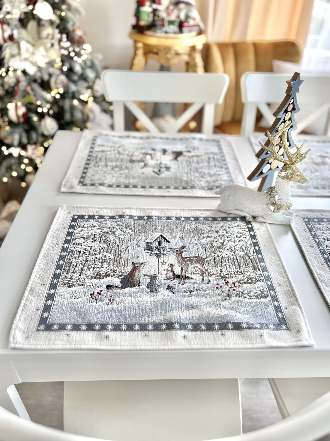 Winter Holiday Placemats «Snow village» With microfibre &amp; silver lurex