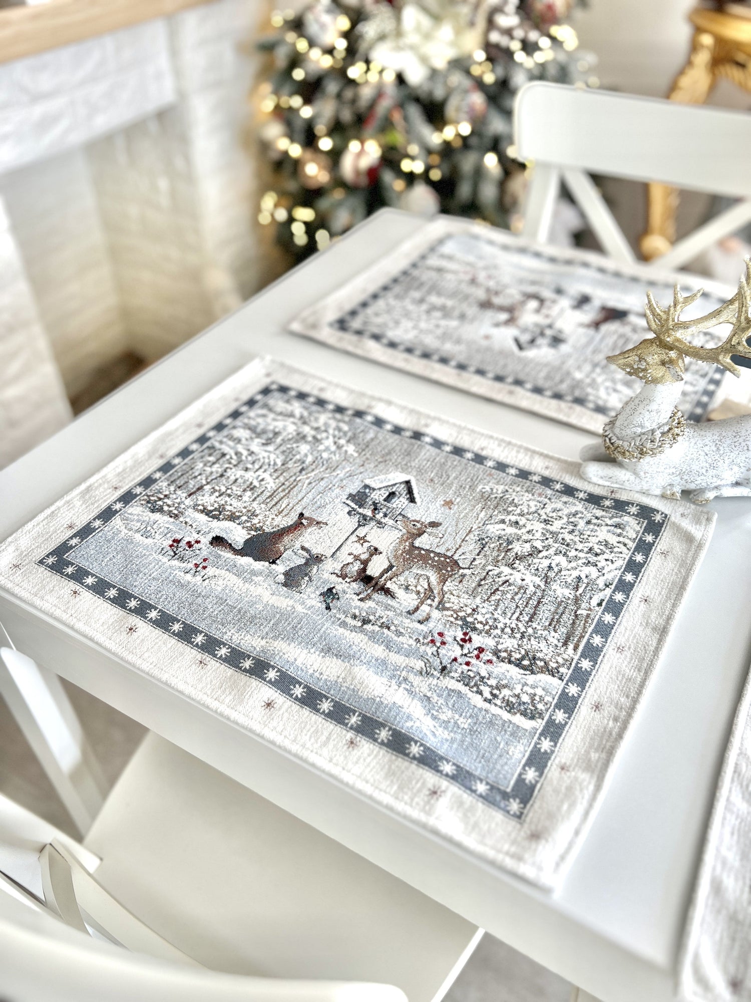 Winter Holiday Placemats «Snow village» With microfibre &amp; silver lurex Limaso Textile