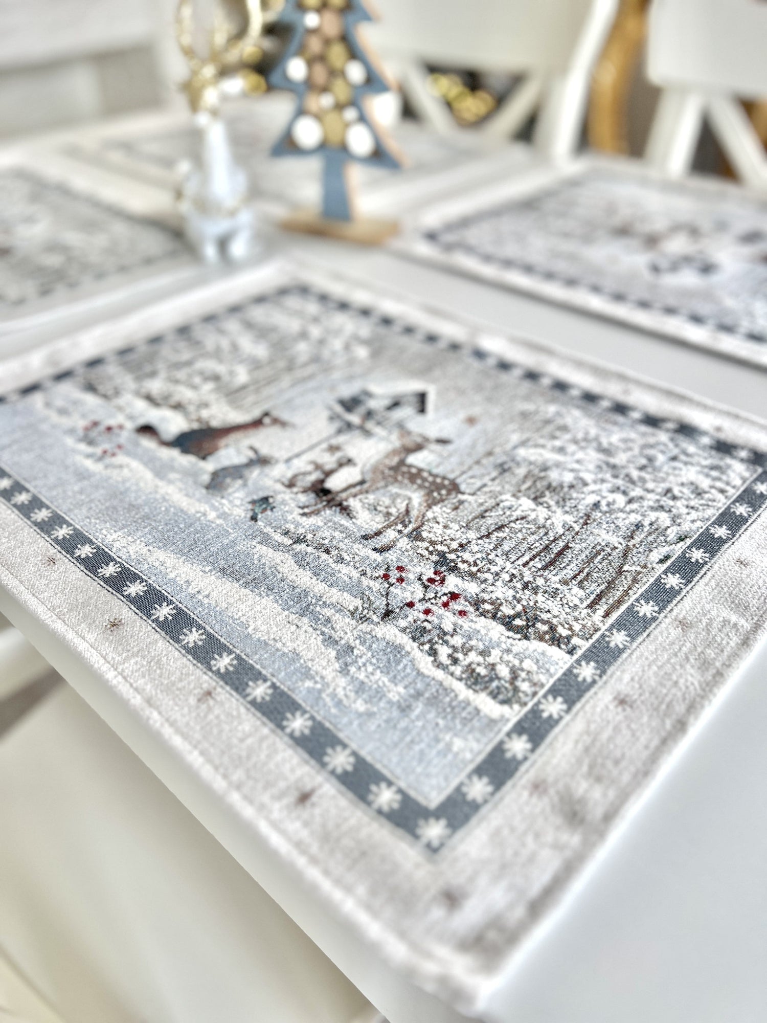 Winter Holiday Placemats «Snow village» With microfibre &amp; silver lurex Limaso Textile