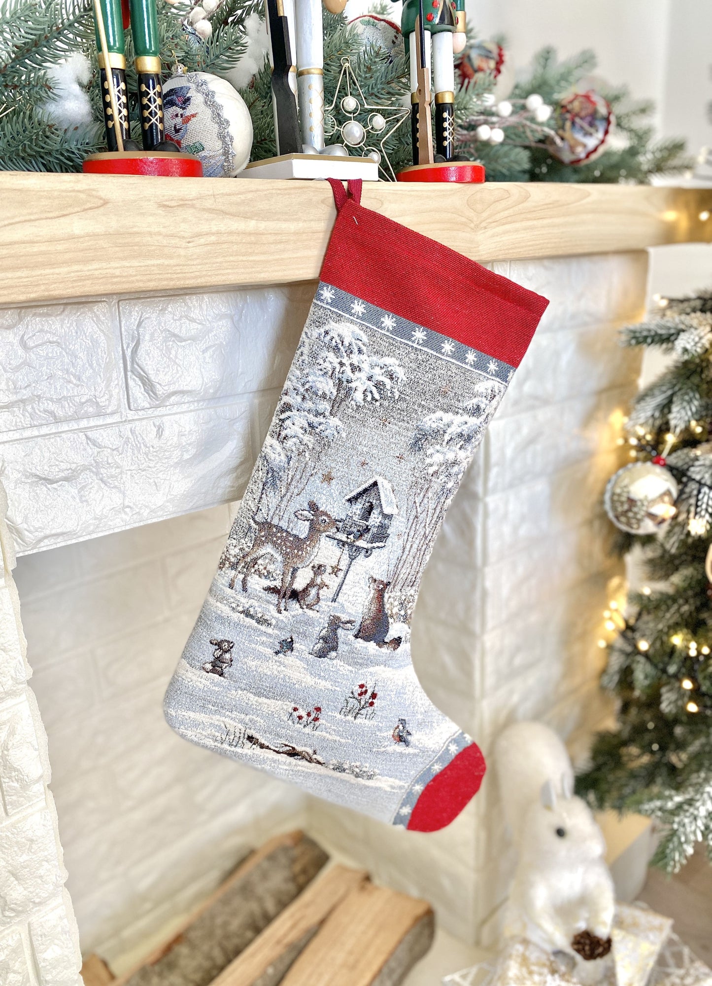 Holiday Stocking «Snow village» With microfibre & silver lurex