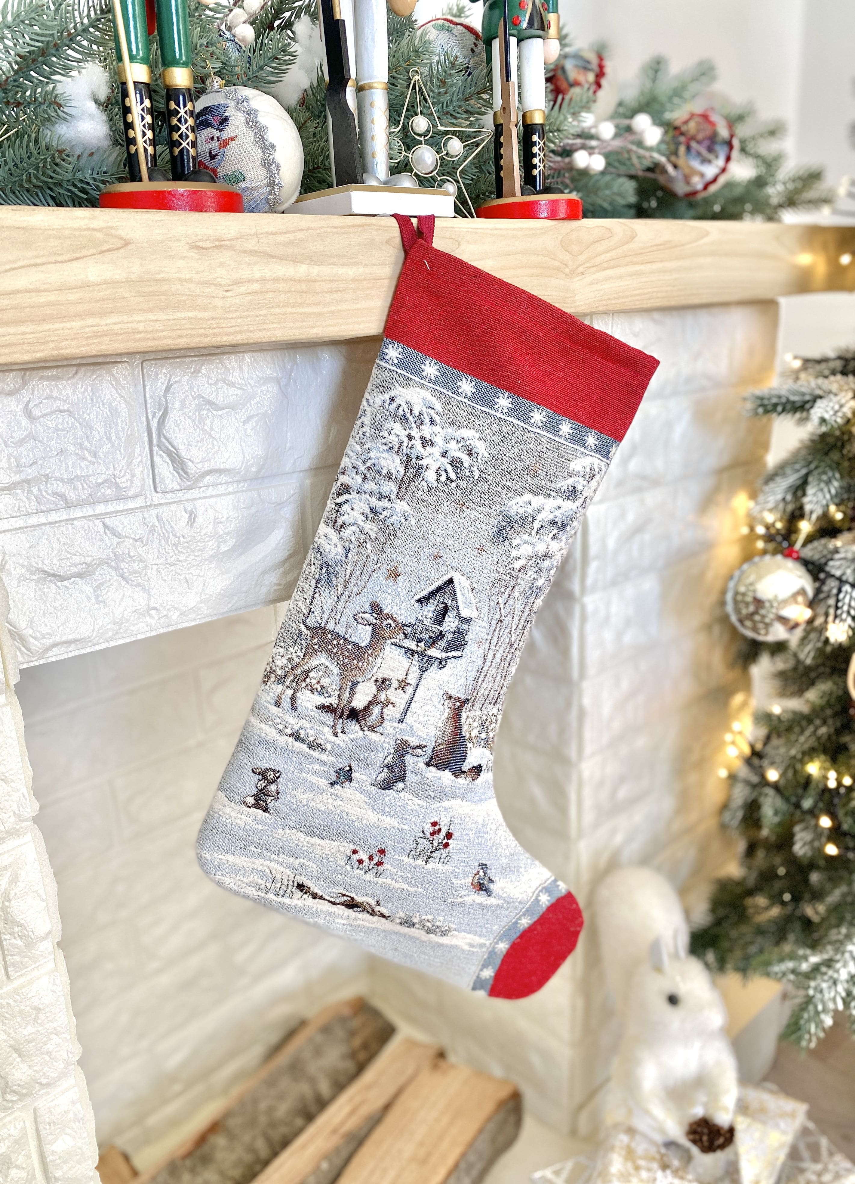 Holiday Stocking «Snow village» With microfibre &amp; silver lurex Limaso Textile