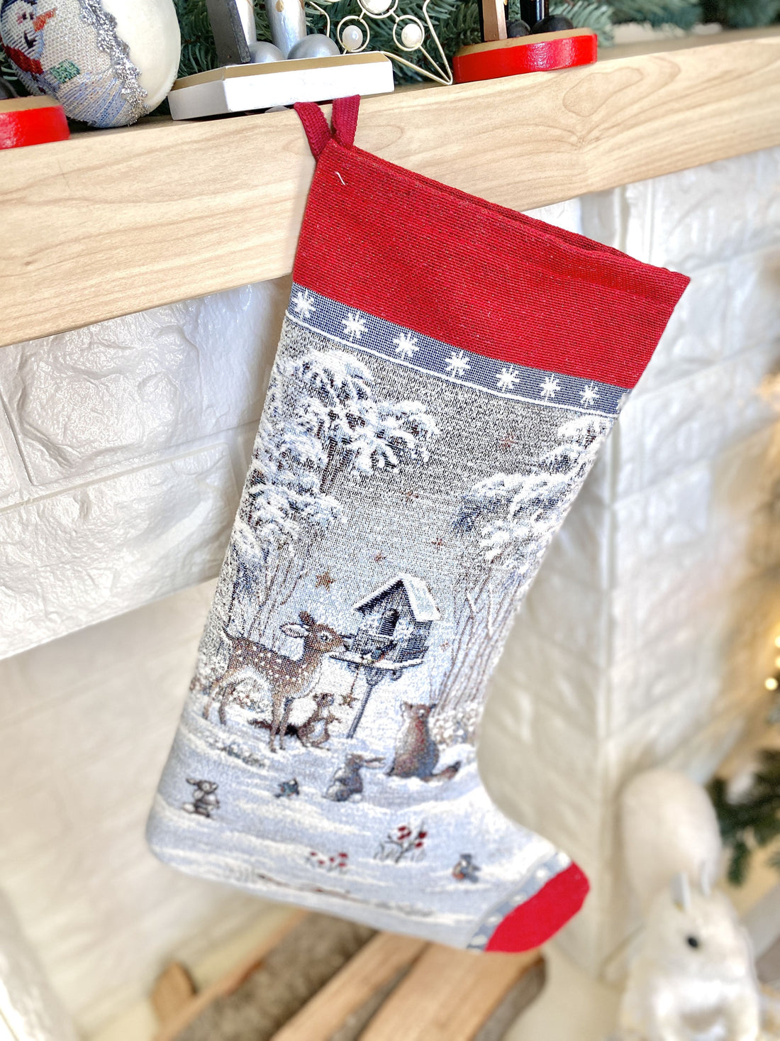 Holiday Stocking «Snow village» With microfibre &amp; silver lurex Limaso Textile