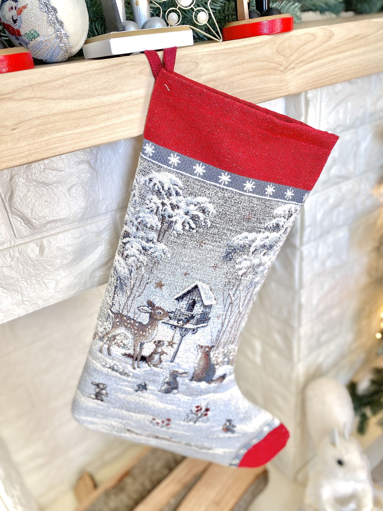 Holiday Stocking «Snow village» With microfibre &amp; silver lurex Limaso Textile