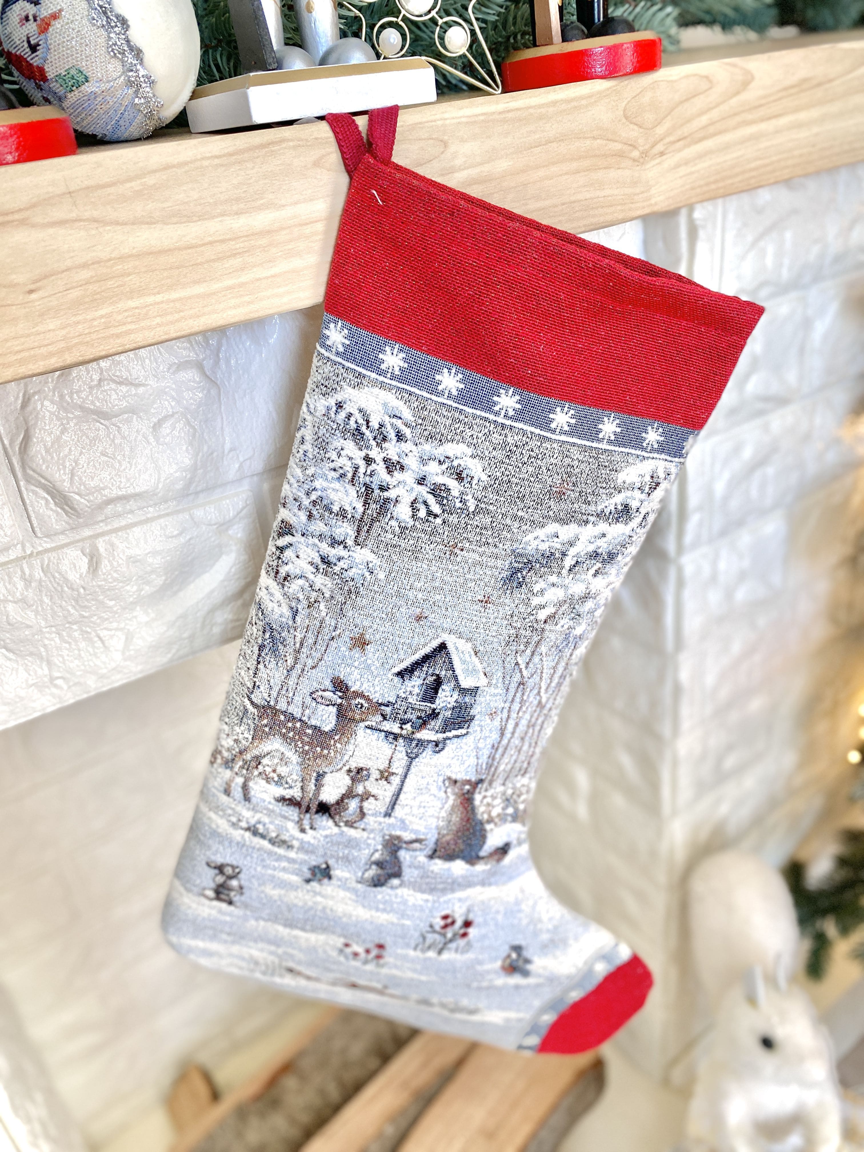 Holiday Stocking «Snow village» With microfibre &amp; silver lurex Limaso Textile