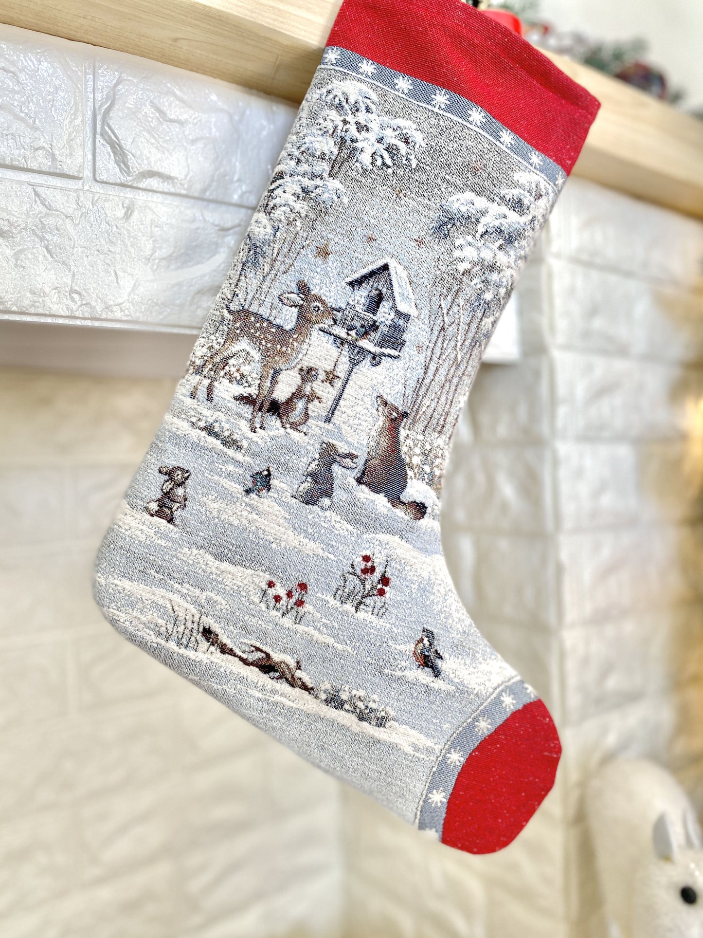 Holiday Stocking «Snow village» With microfibre & silver lurex