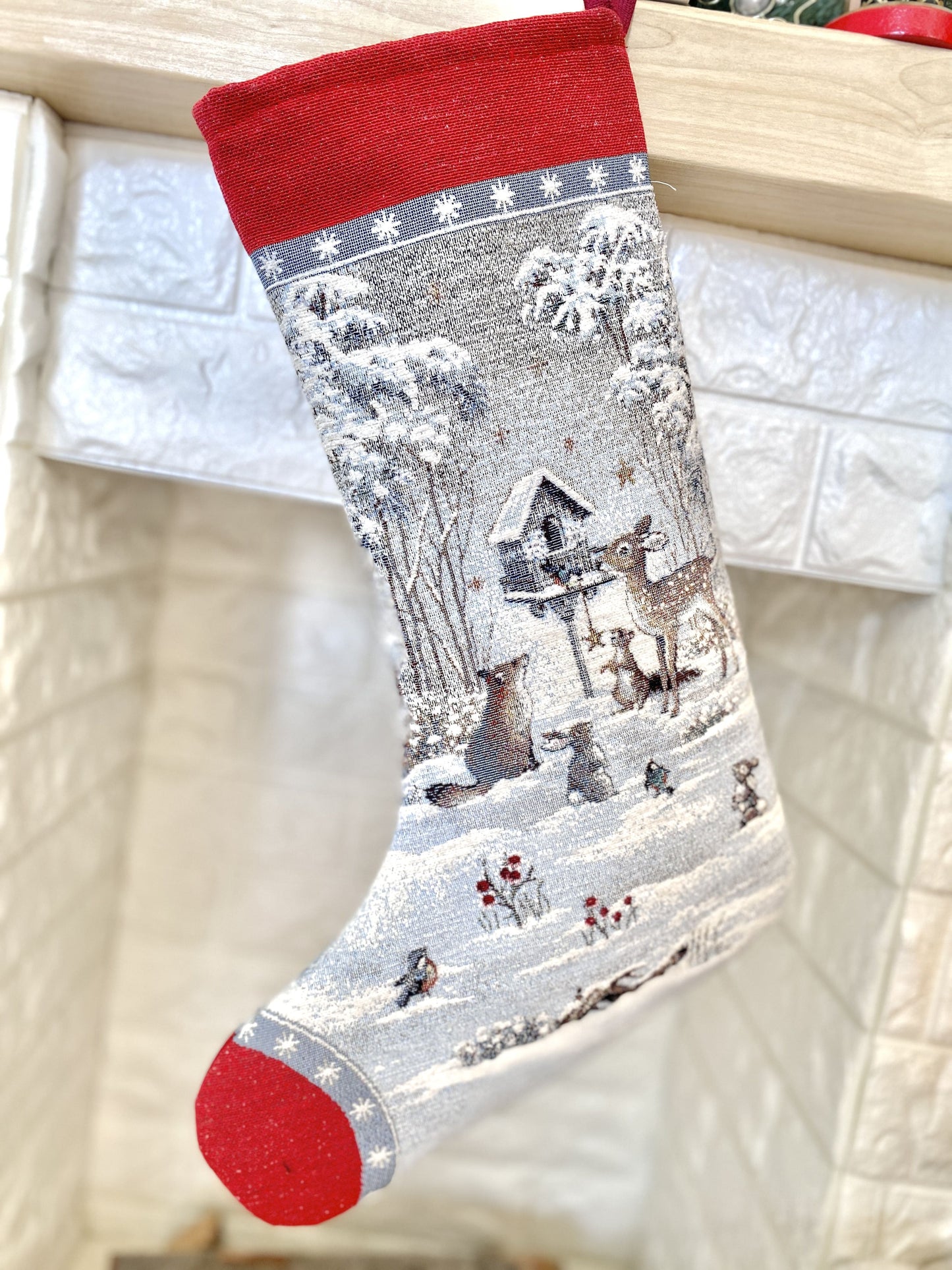 Holiday Stocking «Snow village» With microfibre & silver lurex