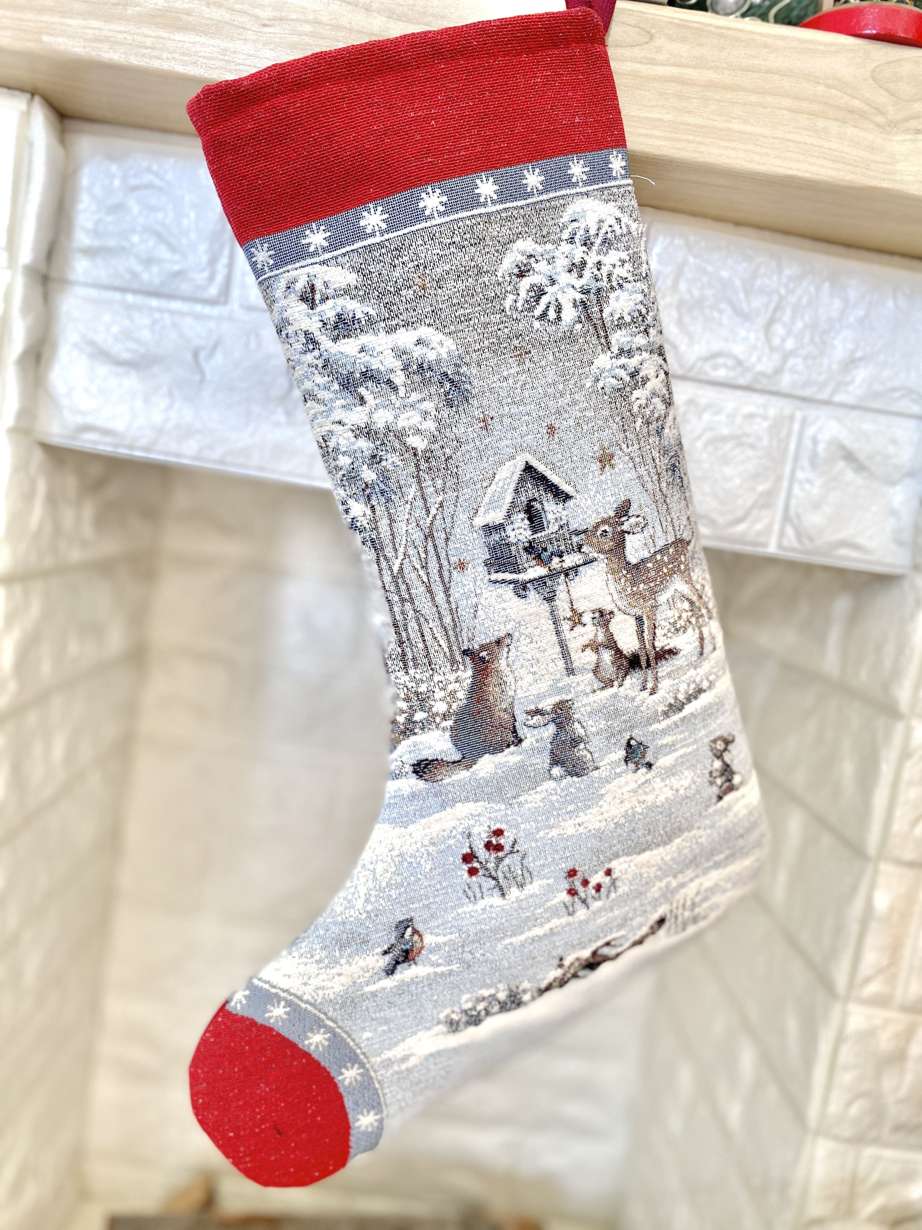 Holiday Stocking «Snow village» With microfibre &amp; silver lurex Limaso Textile