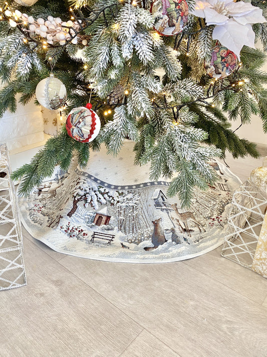 Christmas tree skirt «Snow village» With microfibre & silver lurex