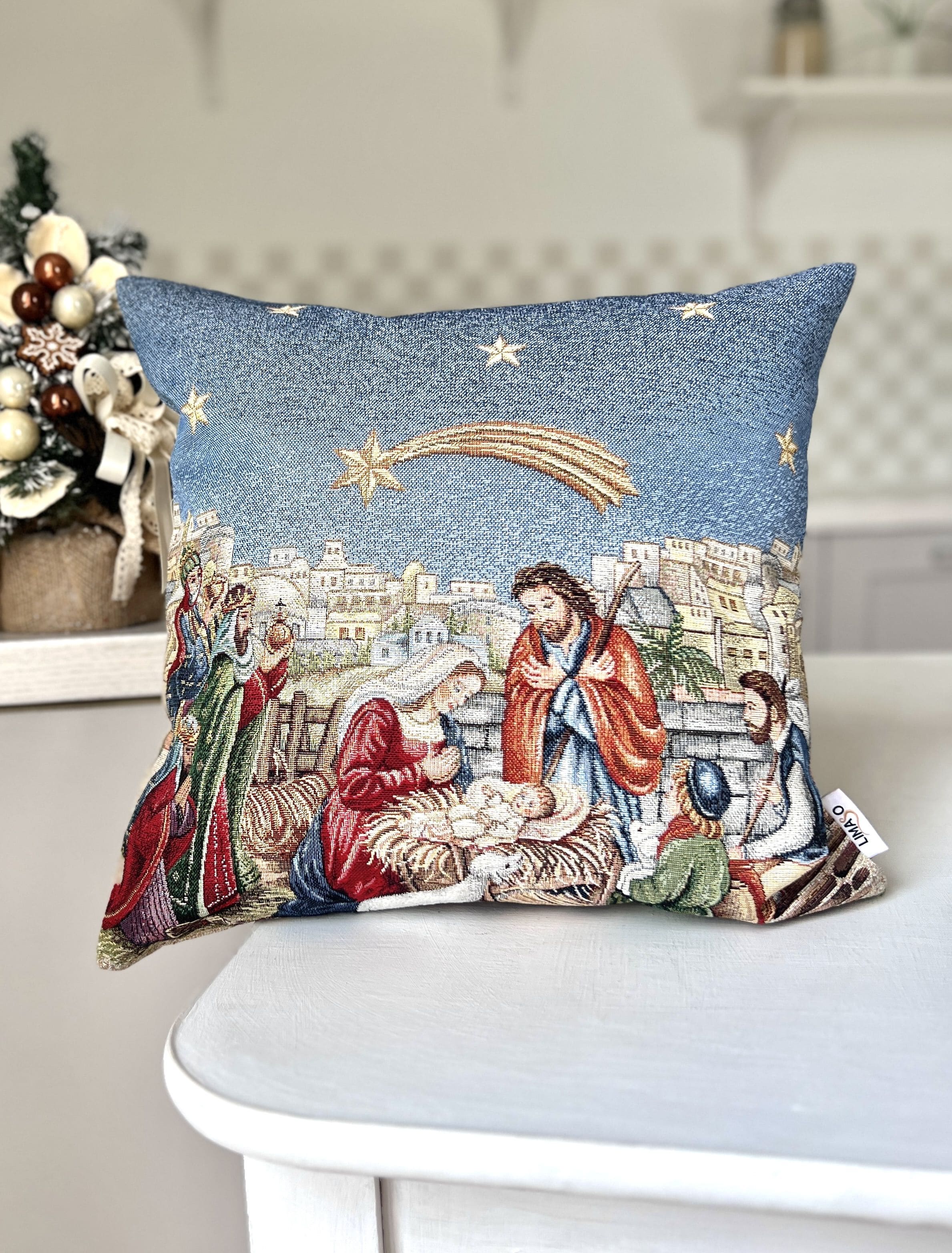 Christmas tapestry cushion cover «NAZARET» with golden thread - Textile4Family