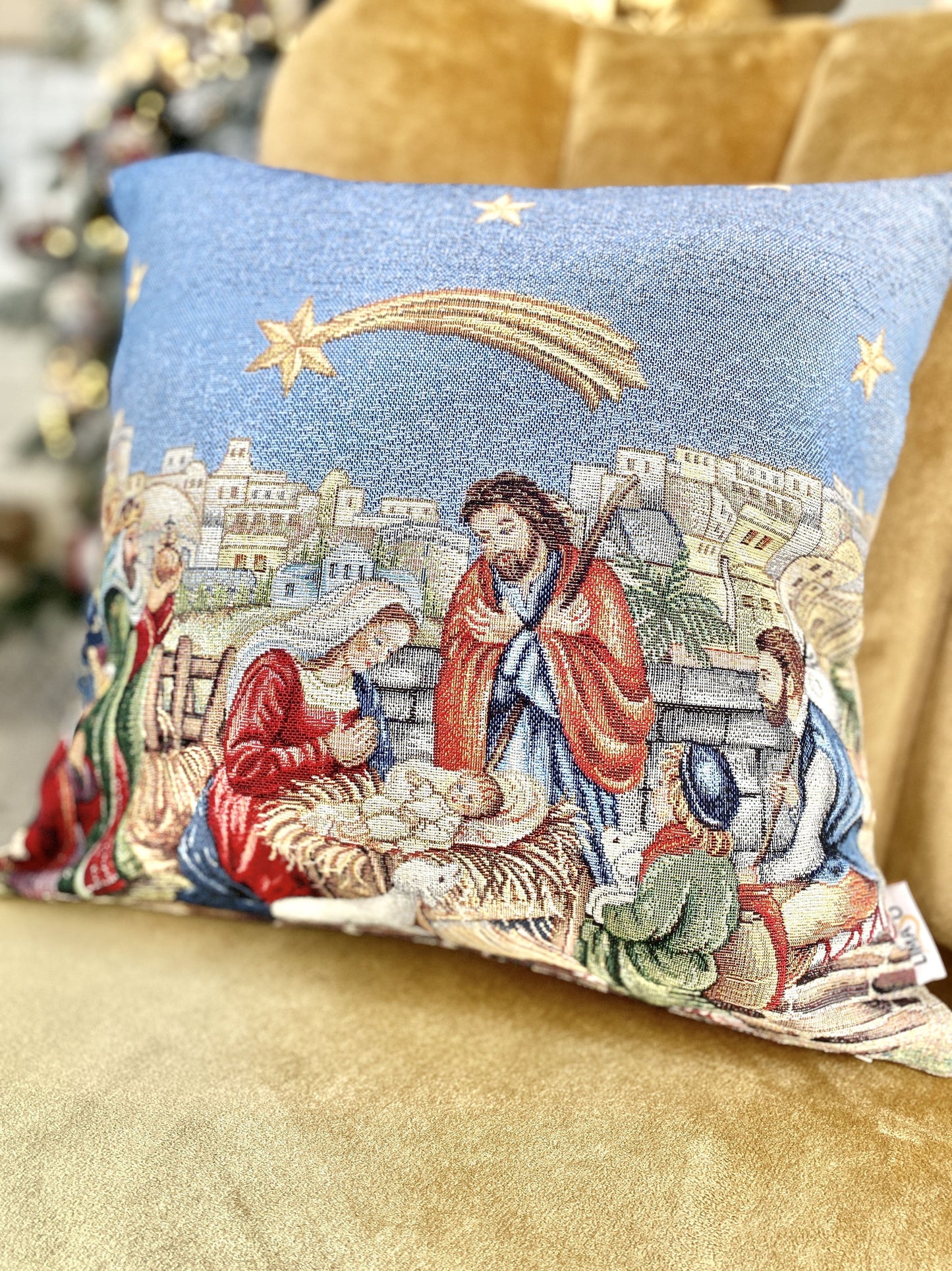 Christmas tapestry cushion cover «NAZARET» with golden thread