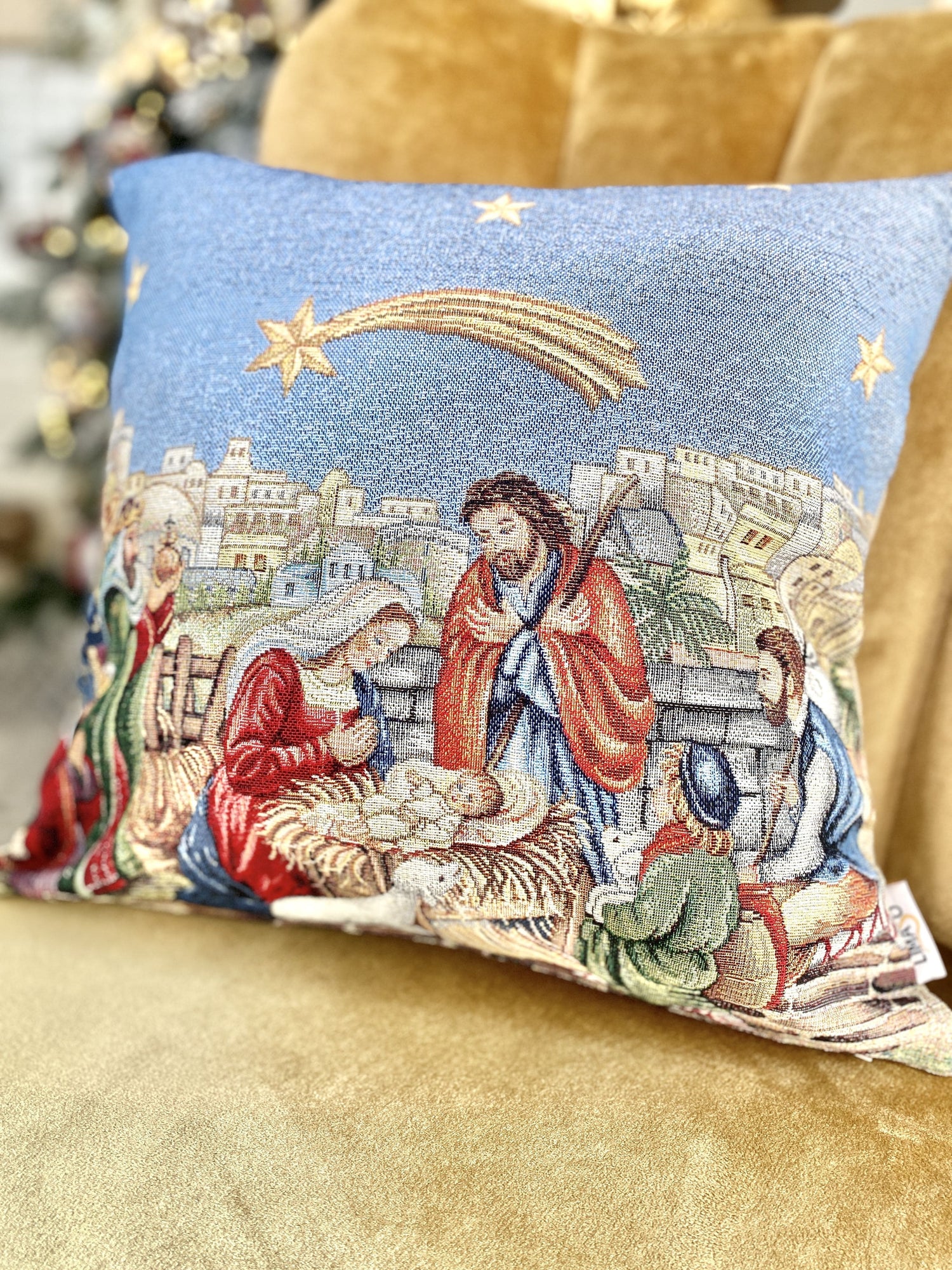 Christmas tapestry cushion cover «NAZARET» with golden thread - Textile4Family