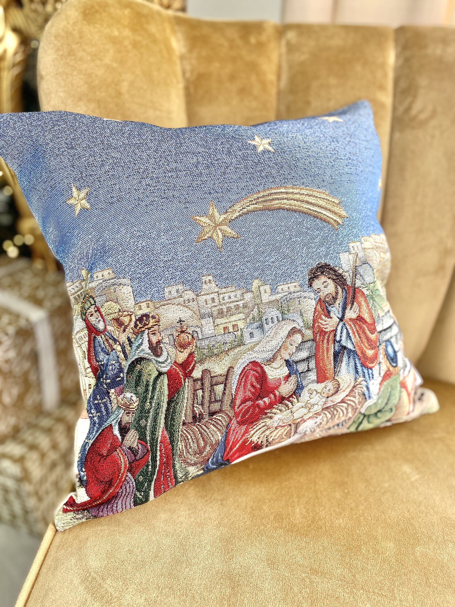 Christmas tapestry cushion cover «NAZARET» with golden thread - Textile4Family