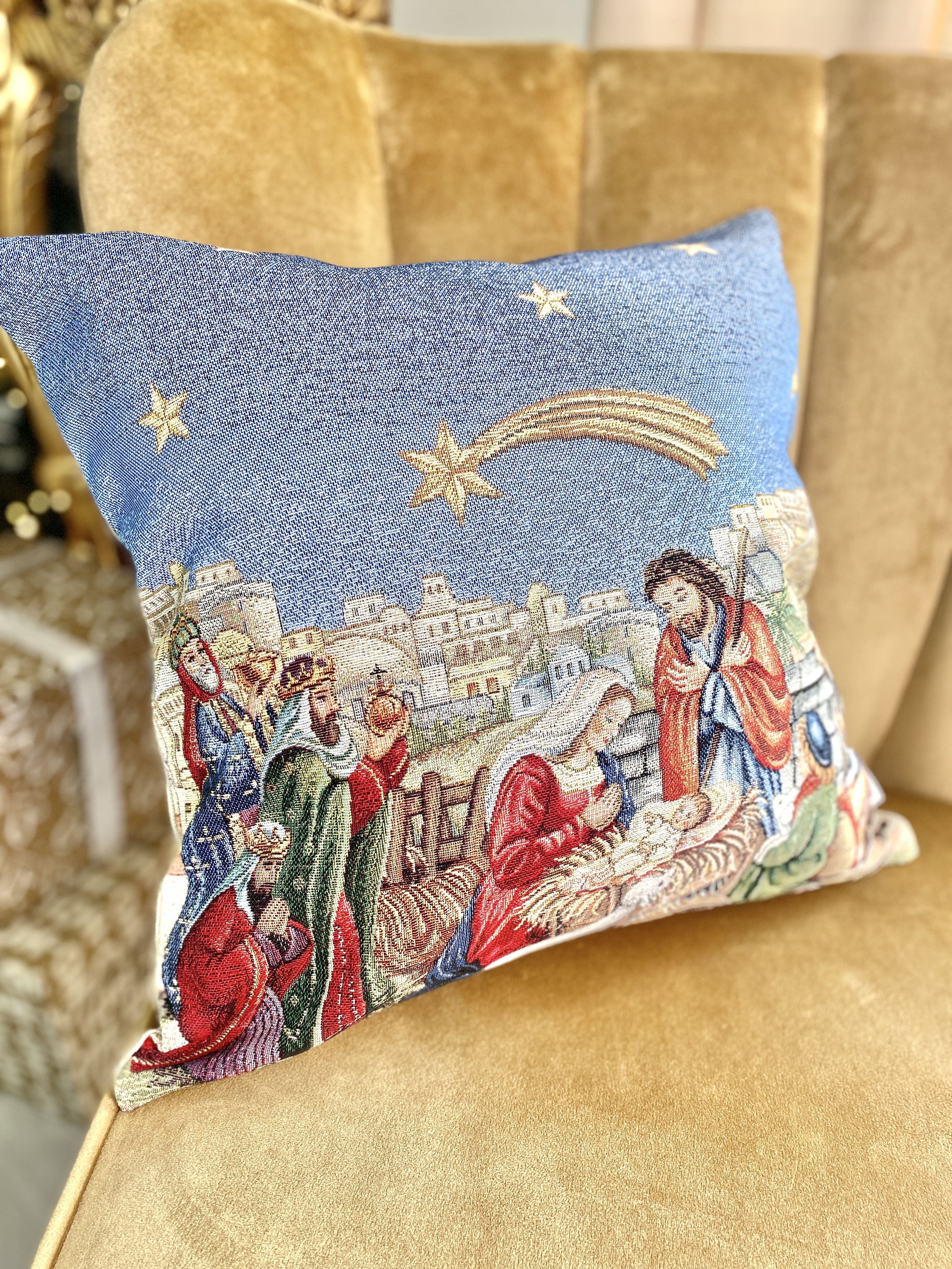 Christmas tapestry cushion cover «NAZARET» with golden thread - Textile4Family