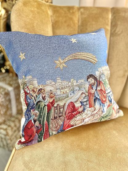 Christmas tapestry cushion cover «NAZARET» with golden thread