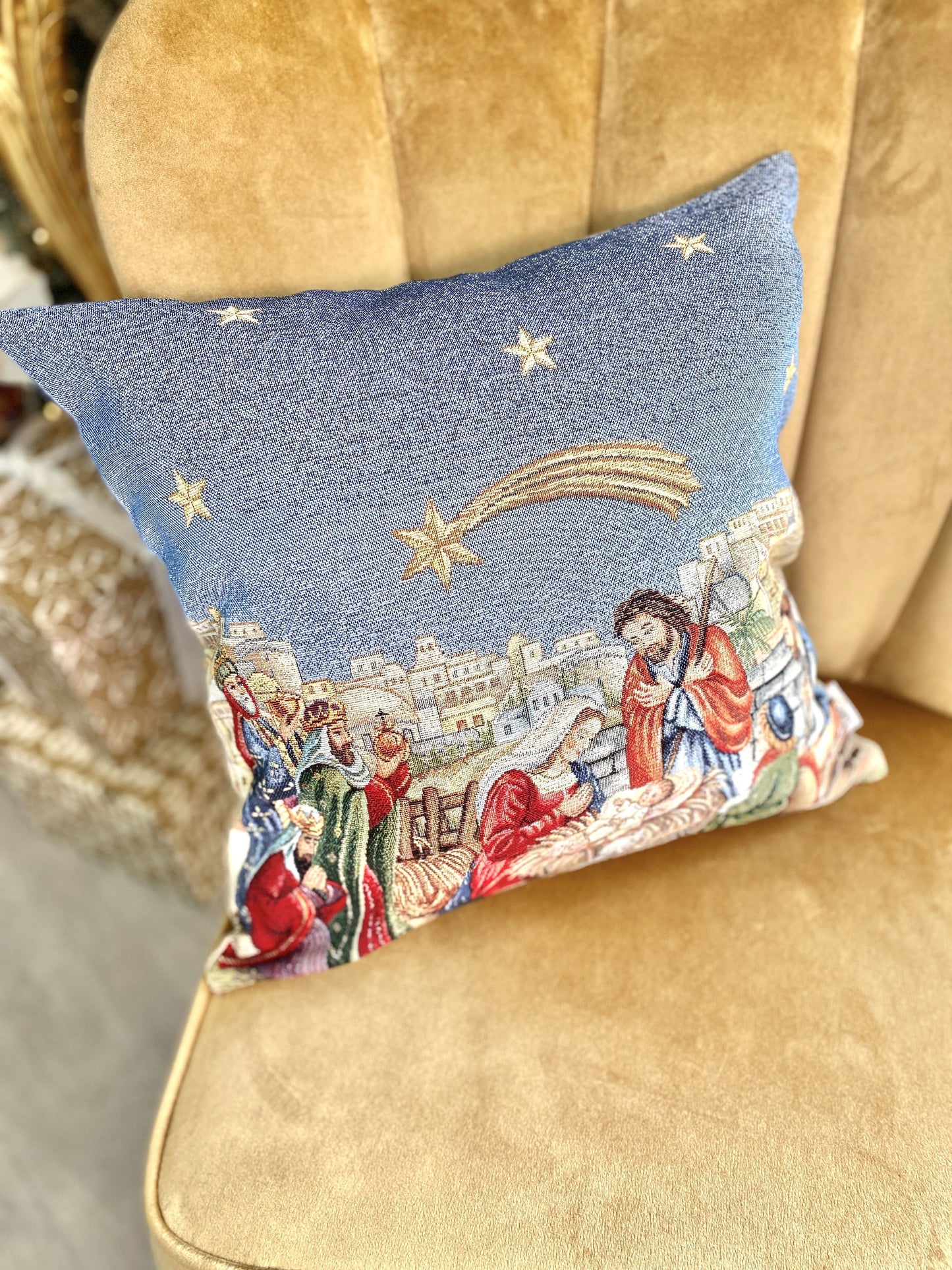 Christmas tapestry cushion cover «NAZARET» with golden thread