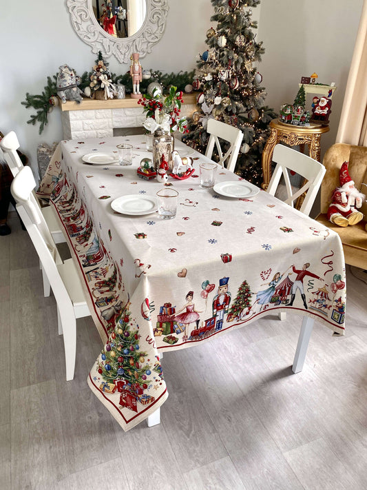 Christmas Tablecloth «Nutcracker soldier» with Golden Lurex - Premium Gobelin