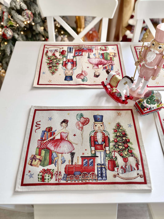 Christmas Placemat set «Nutcracker soldier» with Golden Lurex - Premium Gobelin