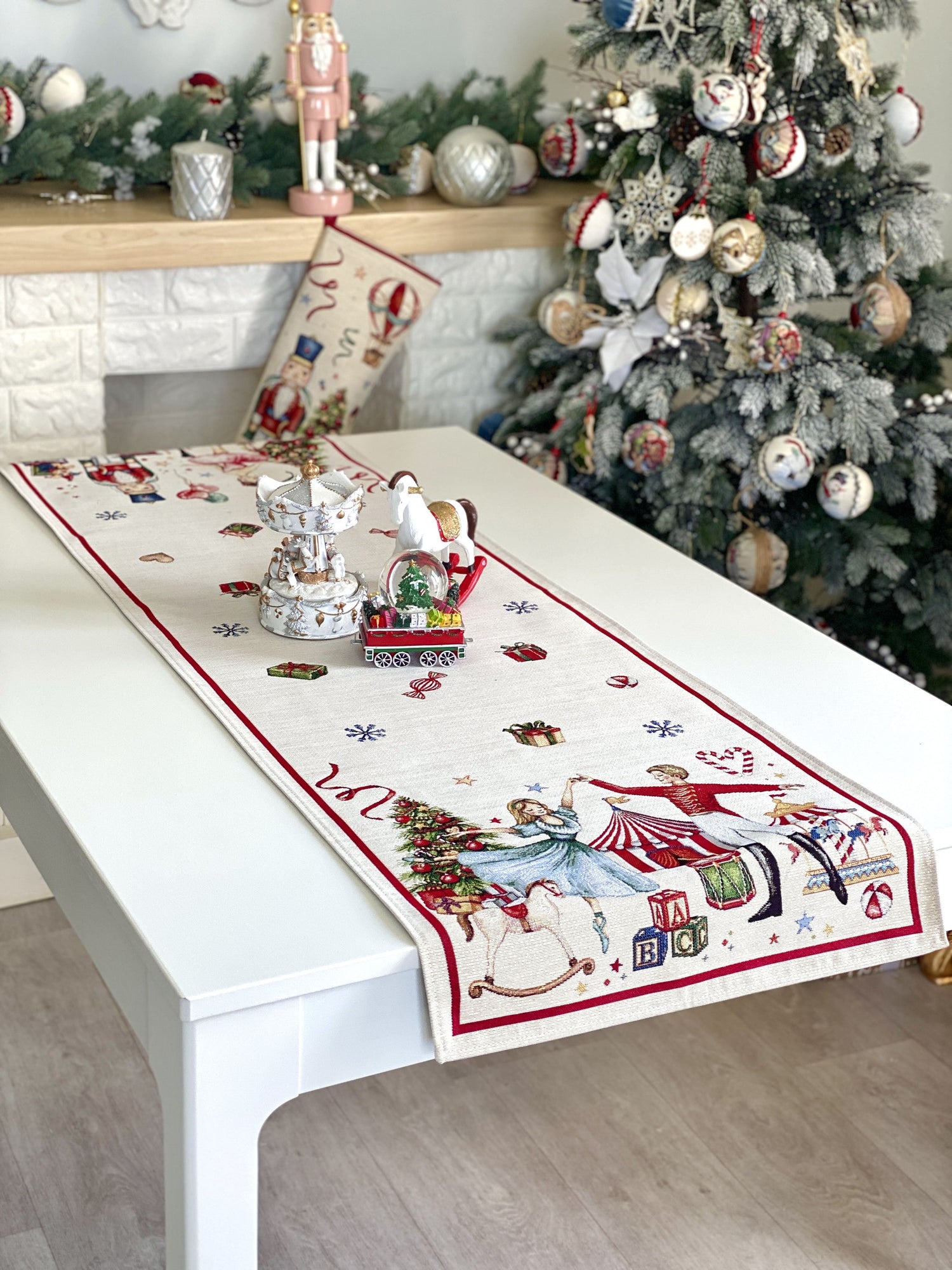 Christmas Table Runner  «Nutcracker soldier» with Golden Lurex - Premium Gobelin - Textile4Family