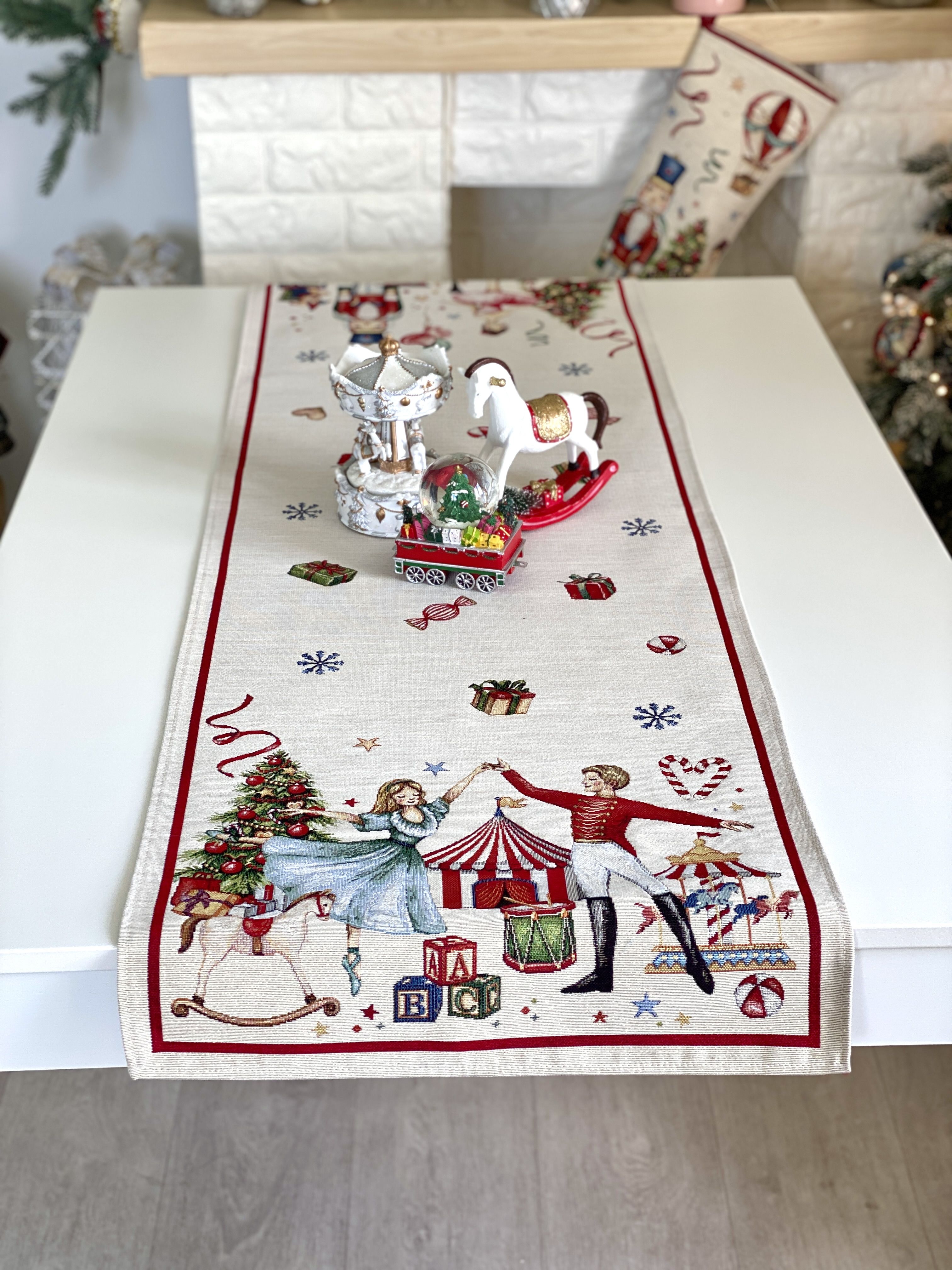 Christmas Table Runner  «Nutcracker soldier» with Golden Lurex - Premium Gobelin - Textile4Family