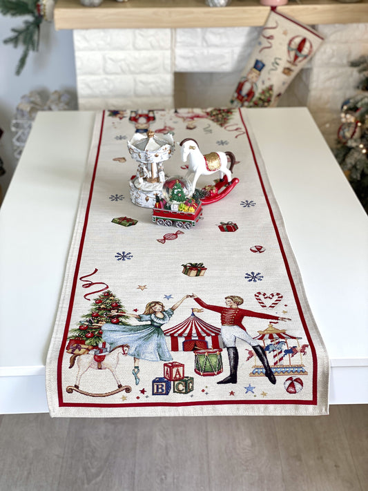 Christmas Table Runner  «Nutcracker soldier» with Golden Lurex - Premium Gobelin