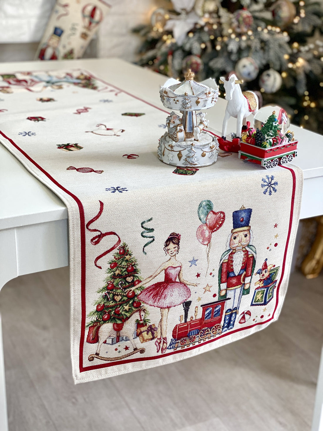 Christmas Table Runner  «Nutcracker soldier» with Golden Lurex - Premium Gobelin - Textile4Family