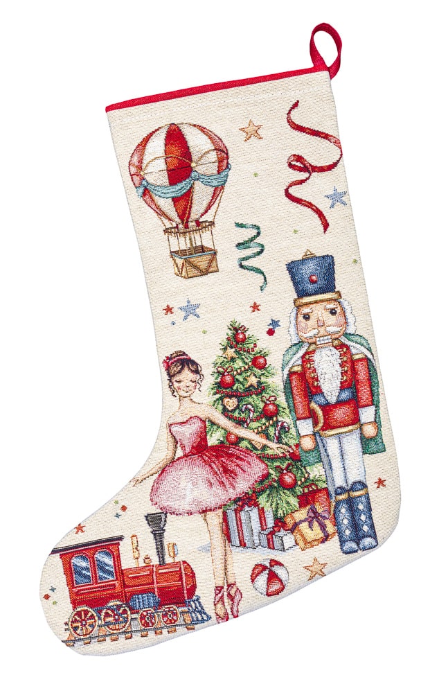 Christmas Stocking  «Nutcracker soldier» with Golden Lurex - Premium Gobelin