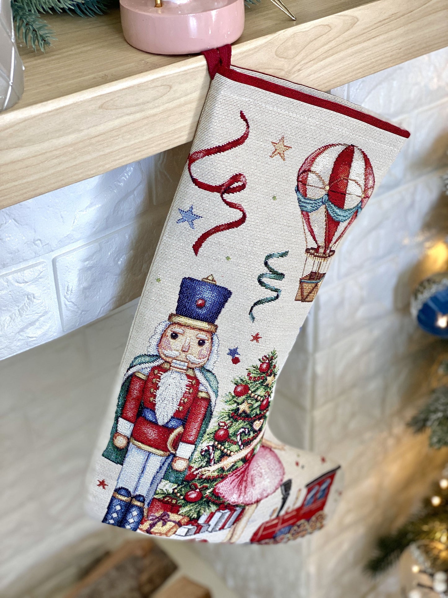 Christmas Stocking  «Nutcracker soldier» with Golden Lurex - Premium Gobelin