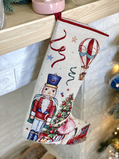 Christmas Stocking  «Nutcracker soldier» with Golden Lurex - Premium Gobelin