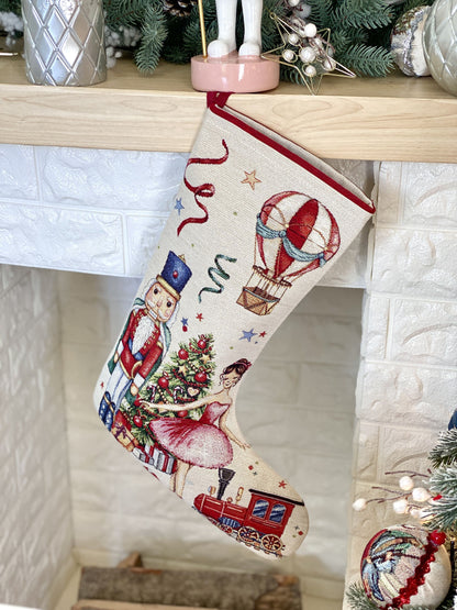 Christmas Stocking  «Nutcracker soldier» with Golden Lurex - Premium Gobelin