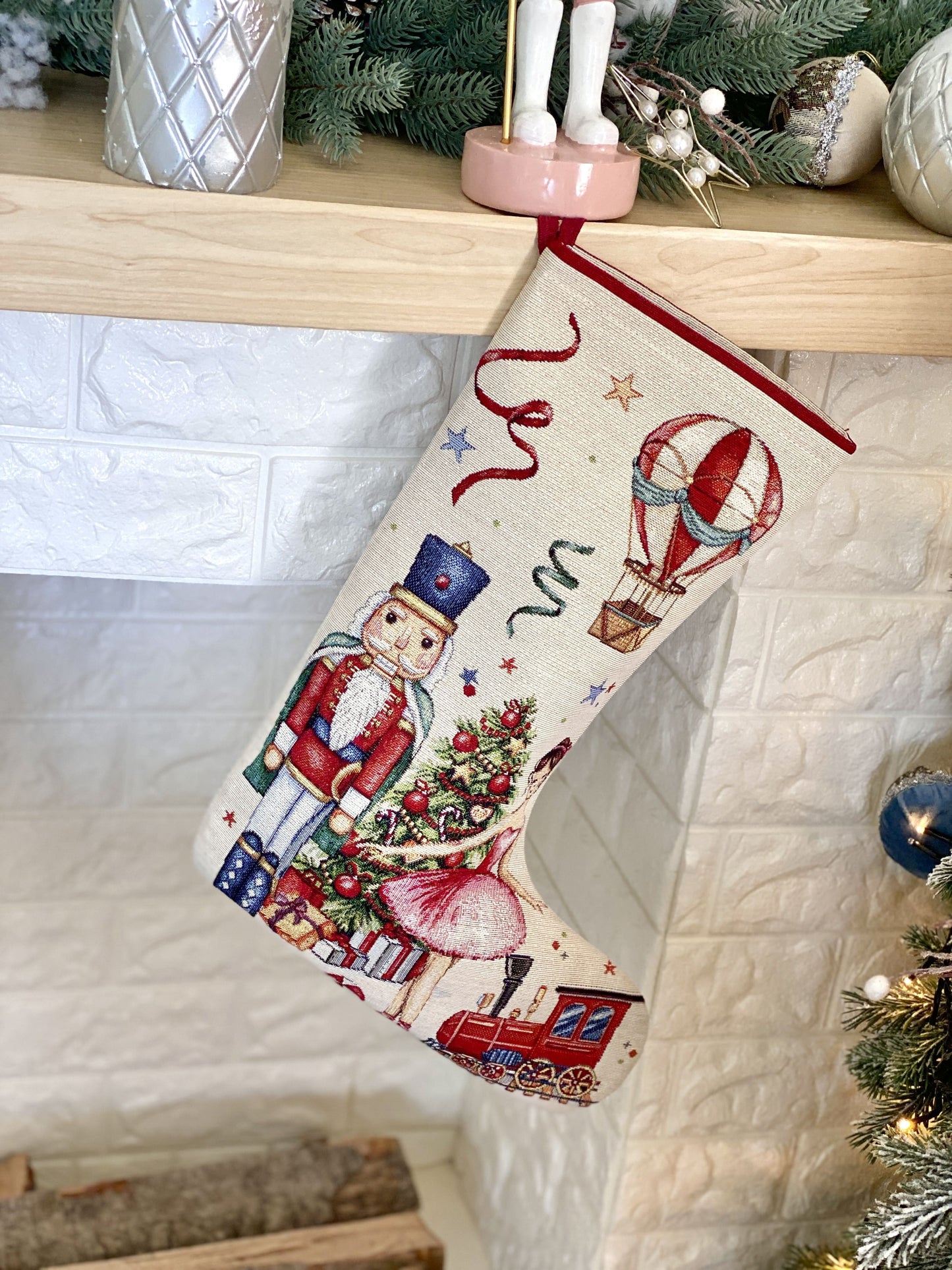 Christmas Stocking  «Nutcracker soldier» with Golden Lurex - Premium Gobelin