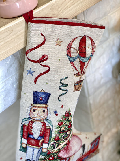 Christmas Stocking  «Nutcracker soldier» with Golden Lurex - Premium Gobelin