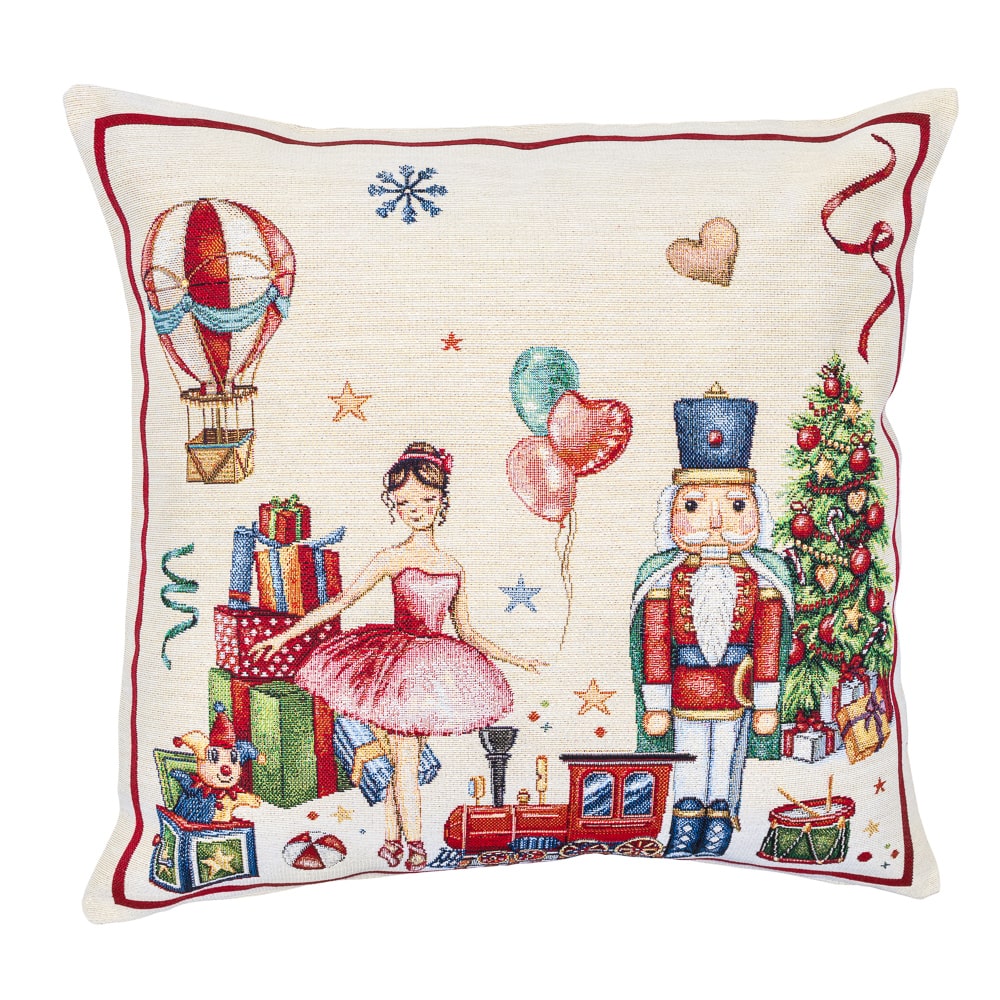 Christmas Pillow cover  «Nutcracker soldier» with Golden Lurex - Premium Gobelin - Textile4Family