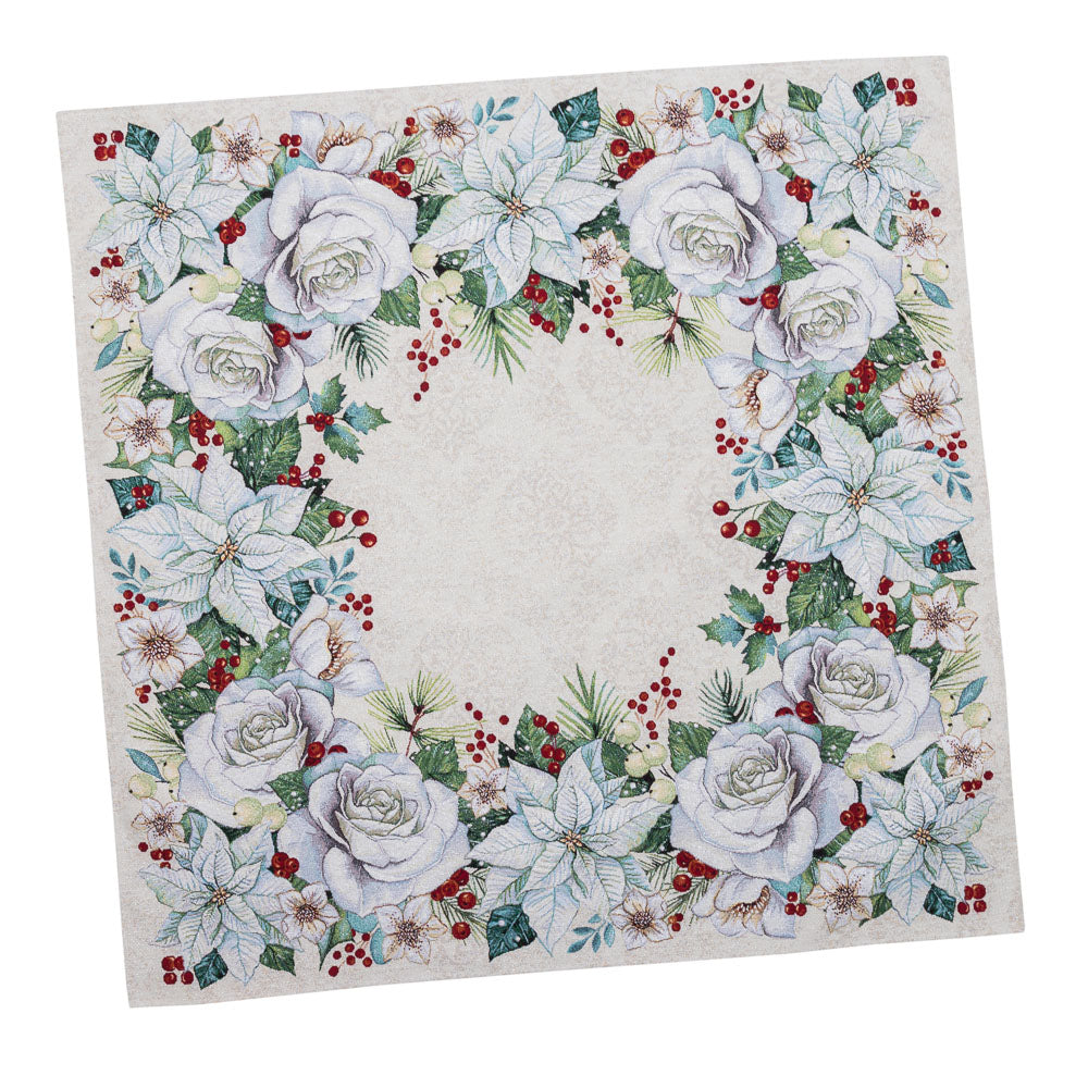 Christmas tapestry tablecloth «Christmas Flower» with silver thread Limaso Textile